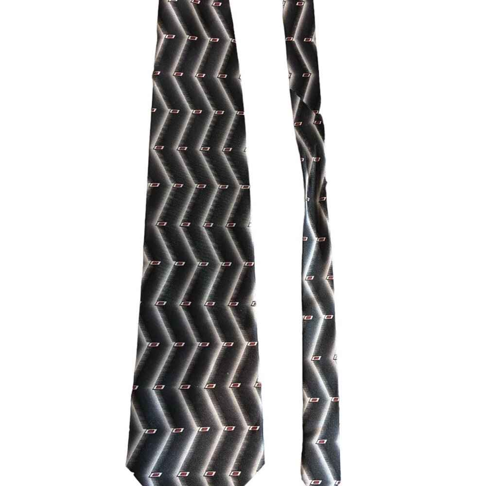 Nisen Geometric Pattern Mens Necktie Black Gray Zig Zag Career Dad Gift